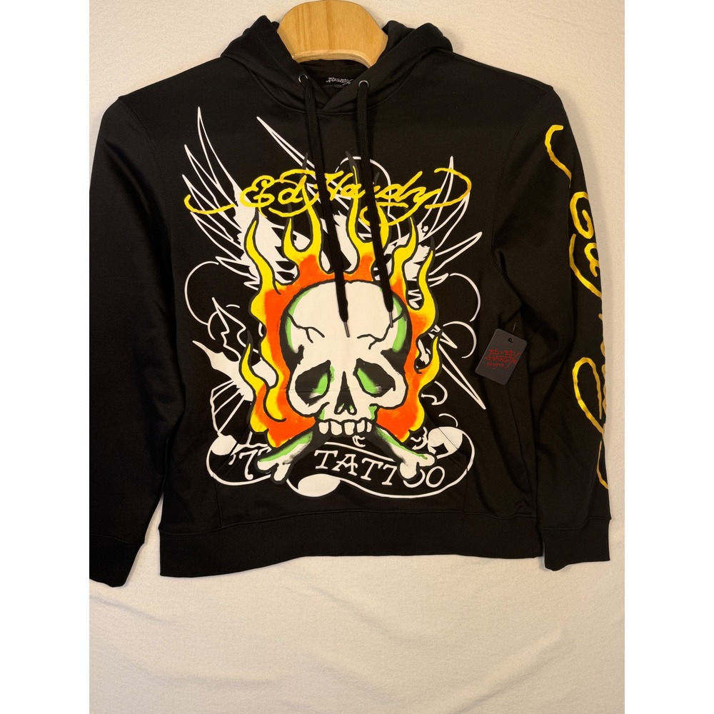 Ed Hardy Hoodie Mens Large Black Flaming Skull‎ Eagle Tattoo Graphic NEW
Grunge